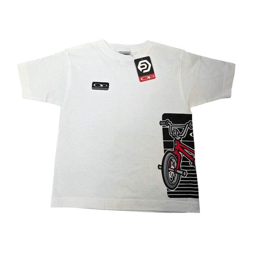 Vintage Ocean Pacific OP Boys Trick Bike BMX Graphic T-Shirt White Size 5 NEW